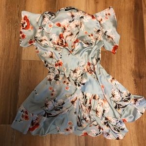 Pale blue/turquoise satin wrap dress!! 👗